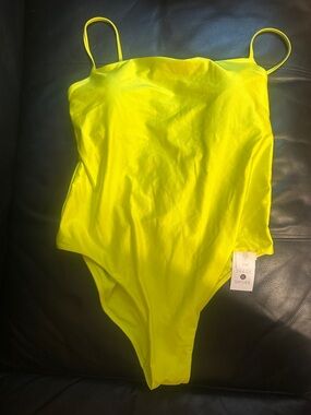 Shade & Shore Neon Yellow Spaghetti-Strap One-Piece Swimsuit